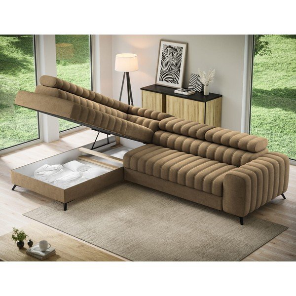 Šviesiai rudos spalvos kampinė sofa iš velveto (su kairiuoju kampu/„L“ formos) Kanedo – ELTAP-image-4
