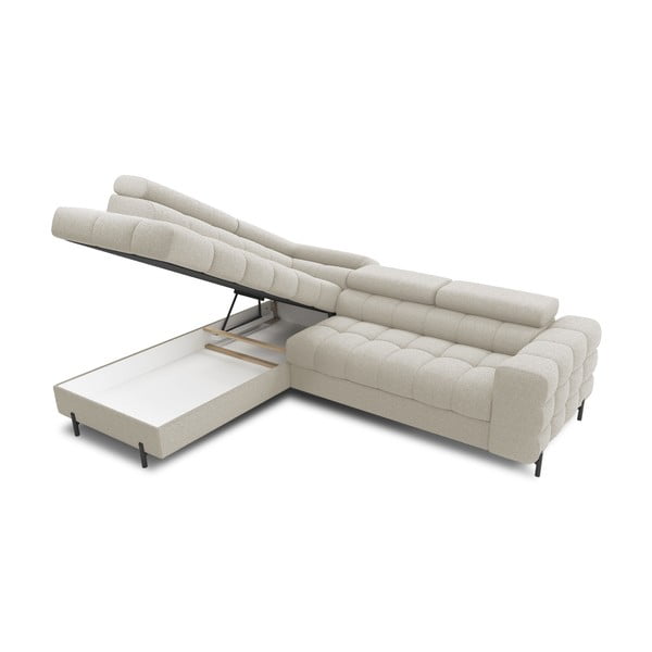 Kreminės spalvos iš boucle sulankstoma/su sandėliavimo vieta kampinė sofa (su kairiuoju kampu/„L“ formos) Ferucce – ELTAP-image-4