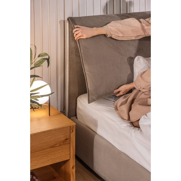 Taupe spalvos dvigulė lova audiniu dengta su sandėliavimo vieta su grotelėmis 160x200 cm Thessa Pillow – Bonami Selection-image-3