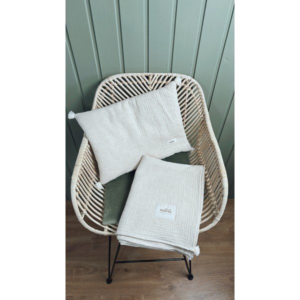 Iš muslino vaikiškos patalynės ir pagalvės komplektas kreminės spalvos 100x130 cm Muslin Linen – Malomi Kids-image-4