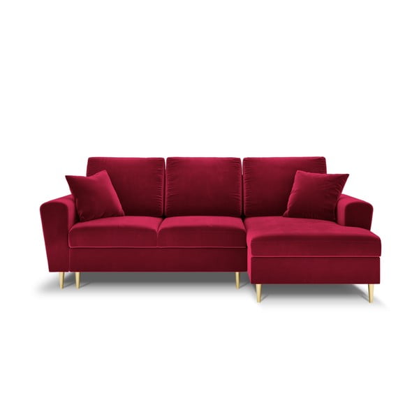 Raudonos spalvos iš velveto sulankstoma/su sandėliavimo vieta kampinė sofa (su dešiniuoju kampu/su gultu) Kyoto – Cosmopolitan Design