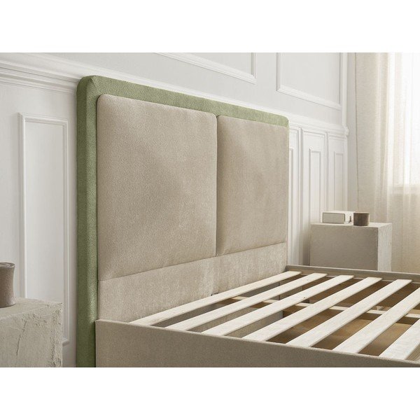 Smėlio spalvos iš audinio dvigulė lova audiniu dengta su lovos grotelėmis 180x200 cm Mara – Bobochic Paris-image-4