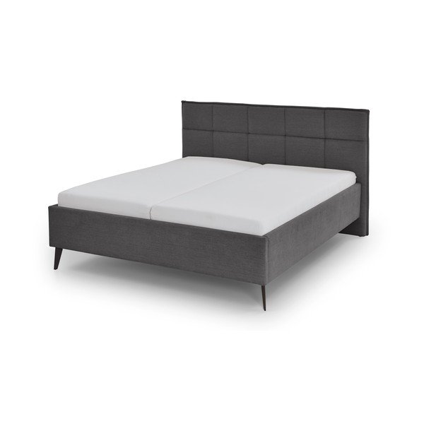 Antracito spalvos dvigulė lova audiniu dengta su sandėliavimo vieta su lovos grotelėmis 160x200 cm Paulo – Meise Möbel