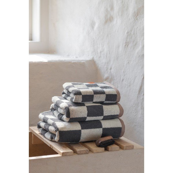 Antracito spalvos/smėlio spalvos iš frote audinio iš organiškos medvilnės vonios rankšluostis 70x133 cm Retro – Mette Ditmer Denmark-image-2