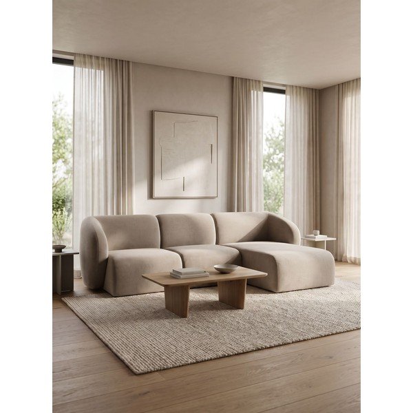 Šviesiai rudos spalvos kampinė sofa iš velveto (su dešiniuoju kampu/su gultu) Lani – Makamii-image-3
