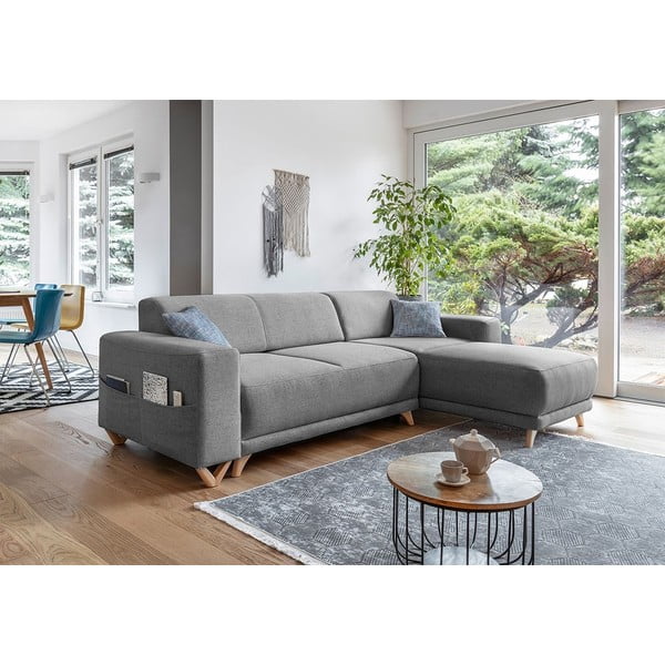 Pilkos spalvos sulankstoma/su sandėliavimo vieta kampinė sofa Classy Sophie – Miuform-image-3