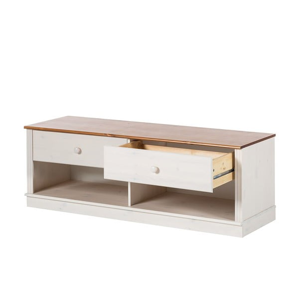Iš pušies masyvo TV spintelė baltos spalvos 137x47 cm Anita – Støraa-image-3