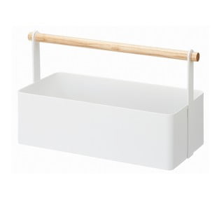 Balta daugiafunkcinė dėžė su buko medienos detalėmis YAMAZAKI Tosca, 29 cm ilgio