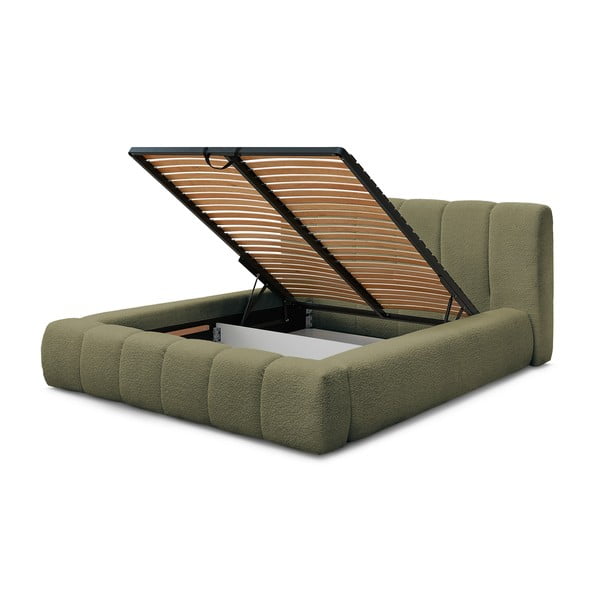 Dvigulė lova žalios spalvos audiniu dengta su sandėliavimo vieta su lovos grotelėmis 140x190 cm Denali – Bobochic Paris-image-4