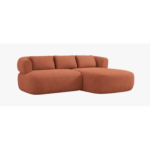 Terakotos spalvos kampinė sofa iš boucle (su dešiniuoju kampu/su gultu) Jenny – Micadoni 