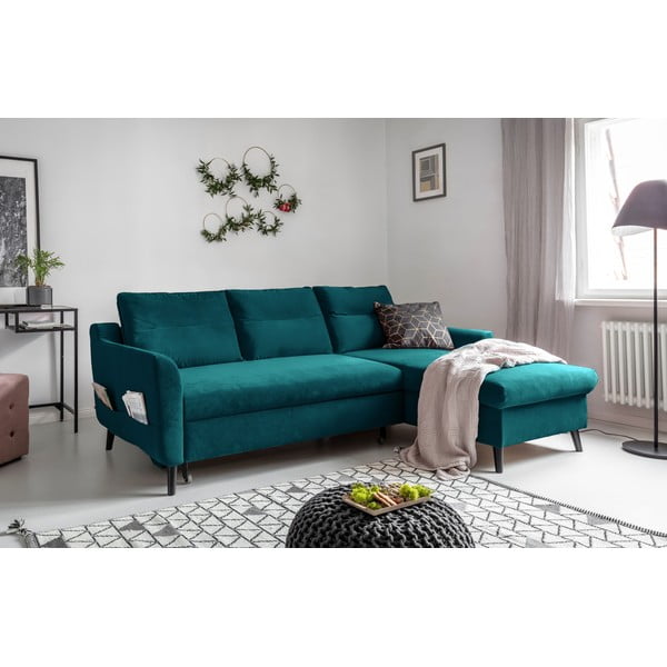Turkio spalvos aksominė kampinė sofa Miuform Stylish Tent, dešinysis kampas-image-3