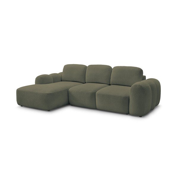 Žalios spalvos sulankstoma/su sandėliavimo vieta kampinė sofa iš boucle (su kairiuoju kampu/su gultu) Montaigne – Bobochic Paris-image-2