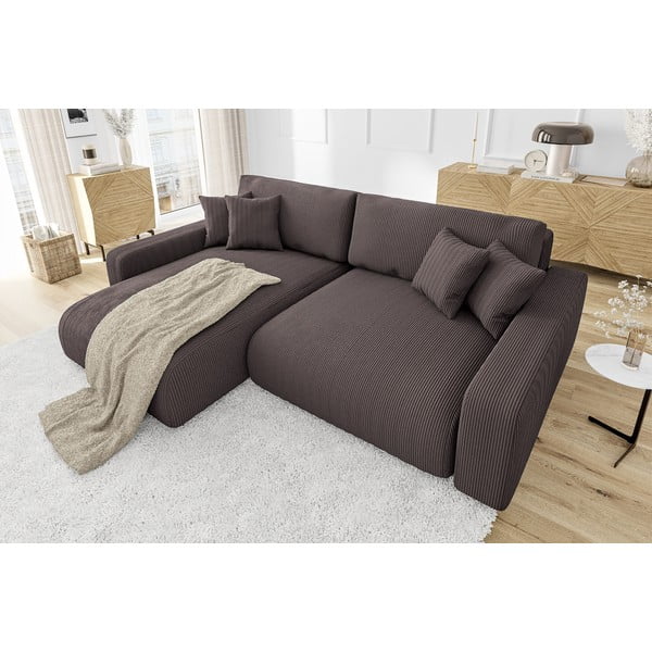 Iš kordinio velveto sulankstoma kampinė sofa rudos spalvos (kintama) Sara – Ropez-image-4