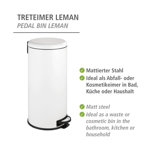 Iš plieno šiukšliadėžė baltos spalvos su pedalu 30 l Leman – Wenko-image-4