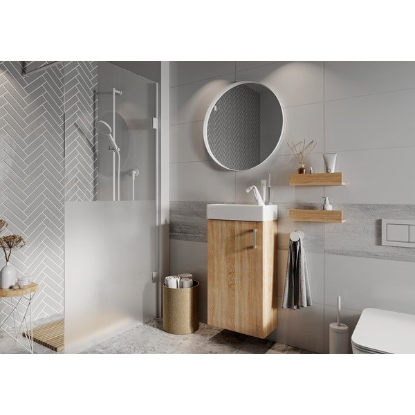 Žema/pakabinama spintelė po kriaukle natūralios spalvos iš ąžuolo 40x79 cm Oia – STOLKAR-image-1