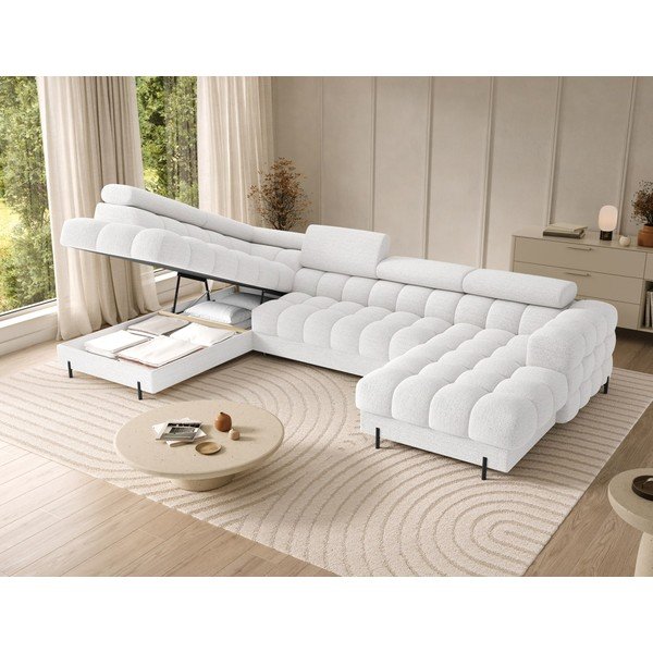 Kreminės spalvos iš boucle sulankstoma kampinė sofa (su kairiuoju kampu/„U“ formos) Feraria – ELTAP-image-4