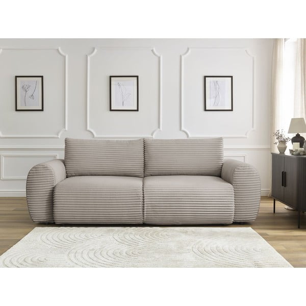 Iš kordinio velveto sulankstoma sofa šviesiai pilkos spalvos/smėlio spalvos 257 cm Lucien – Bobochic Paris-image-1