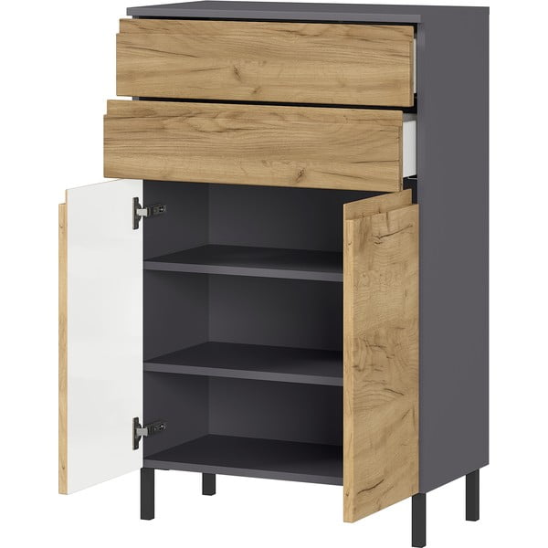 Tamsiai pilka ąžuolinė vonios kambario spintelė 60x97 cm Salinas - Germania-image-2