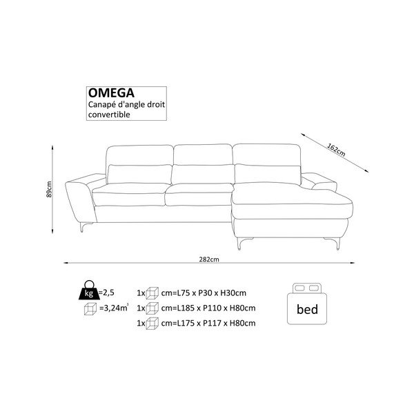 Juoda kampinė sofa-lova "Windsor & Co. Sofos "Omega", dešinysis kampas-image-4