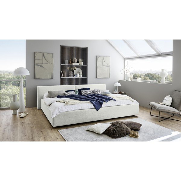 Baltos spalvos dvigulė lova audiniu dengta su sandėliavimo vieta su lovos grotelėmis 200x240 cm Cube – Meise Möbel-image-1