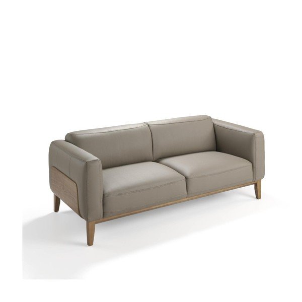 Pilkos spalvos sofa iš odos ir medienos Ángel Cerdá, 209 cm