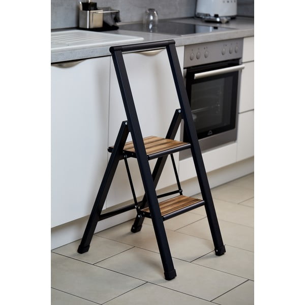 Juodos aliuminio neslystančios sulankstomos kopėčios "Wenko Stepladder II".-image-1