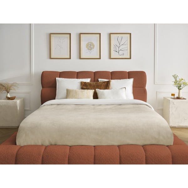 Dvigulė lova oranžinės spalvos audiniu dengta su sandėliavimo vieta su lovos grotelėmis 160x200 cm Mont Blanc – Bobochic Paris-image-1