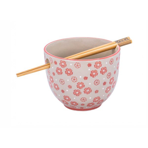 Raudonos spalvos/pilkos spalvos iš akmens masės mažas dubuo 450 ml Cherry Blossom – Sass & Belle