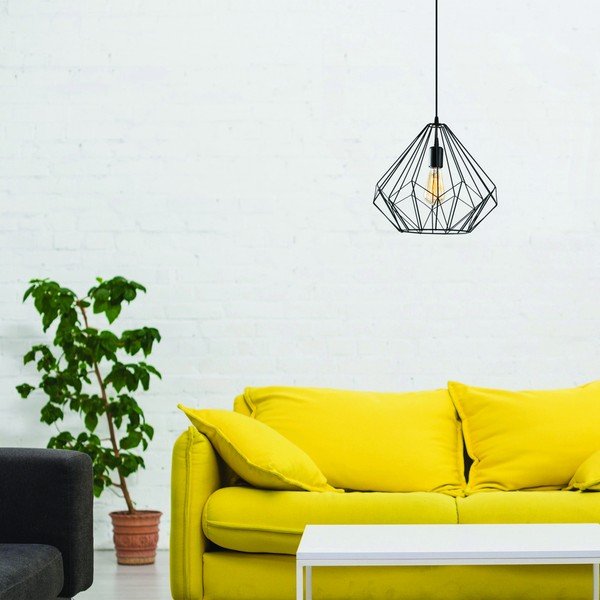 Kabantis šviestuvas juodos spalvos ø 37 cm su metaliniu gaubtu Diamond – Opviq lights-image-1