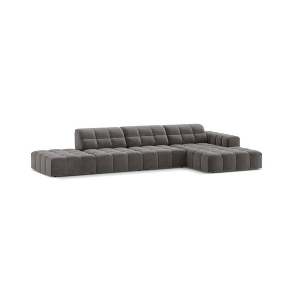 Pilkos spalvos kampinė sofa iš velveto (su dešiniuoju kampu/su gultu) Chicago – Cosmopolitan Design-image-1