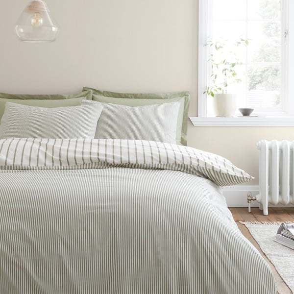 Žalios spalvos/kreminės spalvos iš medvilnės dvigulė patalynė 200x200 cm Hampton Stripe – Bianca-image-2