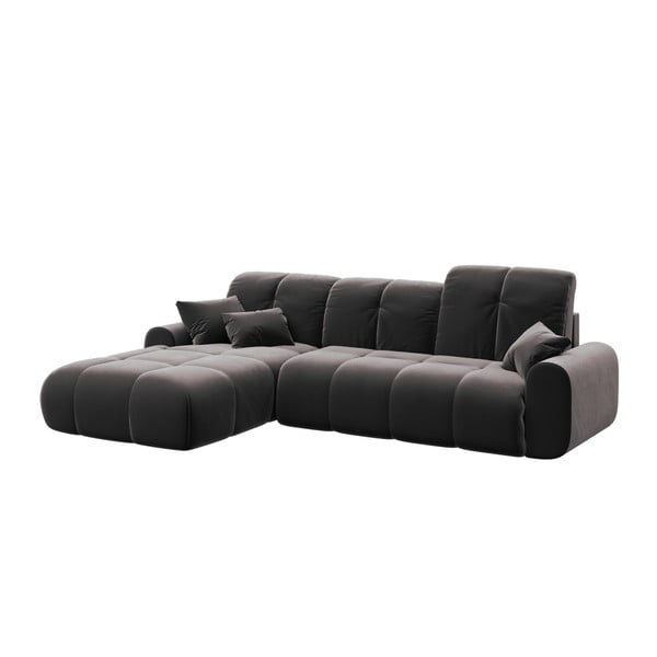 Tamsiai pilka aksominė kampinė sofa-lova Devichy Tous, kairysis kampas-image-2
