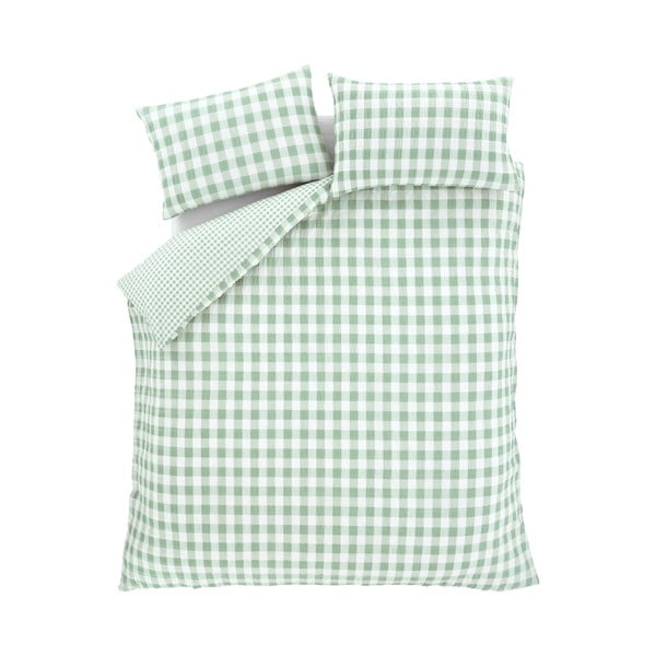 Žalios spalvos iš banguotos tekstūros dvigulė/itin ilga patalynė 230x220 cm Seersucker Gingham Check – Catherine Lansfield