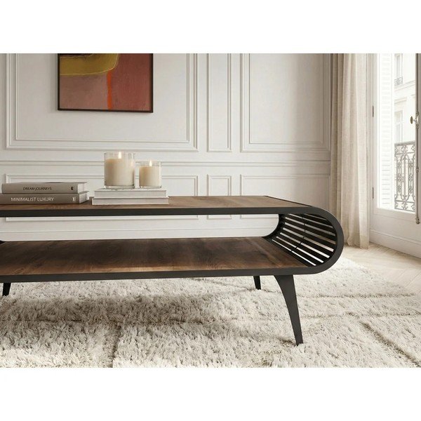 Natūralios spalvos kavos staliukas su ąžuolo dekoro stalviršiu 60x120 cm Billie – Bobochic Paris-image-3