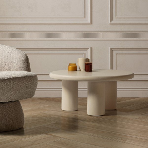 Kreminės spalvos apvalios formos kavos staliukas su akmens dekoru ø 80 cm Iriel – MOME-image-1