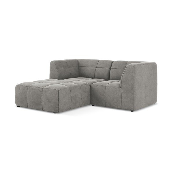 Pilkos spalvos kampinė sofa iš velveto (su kairiuoju kampu/su gultu) Aloha – Makamii-image-2