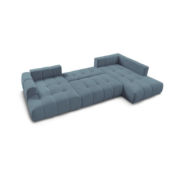 Mėlynos spalvos sulankstoma/su sandėliavimo vieta kampinė sofa (su dešiniuoju kampu/„U“ formos) Fuji – Bobochic Paris-image-4