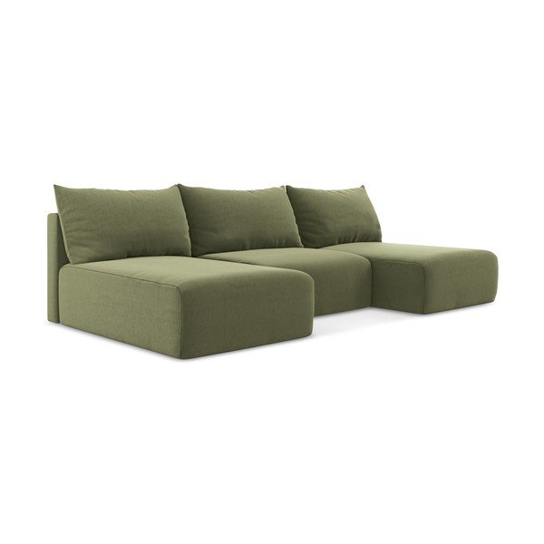 Žalios spalvos sulankstoma/su sandėliavimo vieta kampinė sofa iš velveto („U“ formos) Kalena – Makamii-image-2