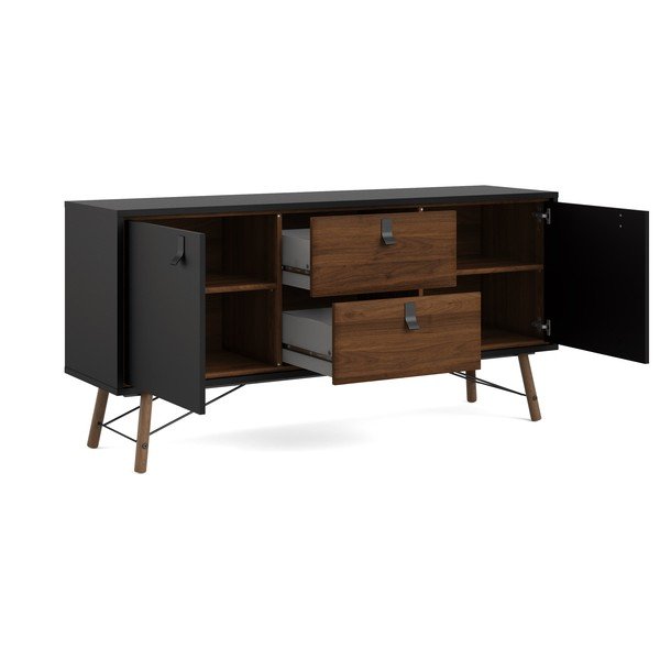 Juodos spalvos šoninė spintelė iš riešutmedžio 150x72x40 cm Ry – Tvilum-image-3