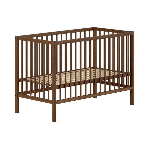 Rudos spalvos iš buko masyvo vaikiška lovelė reguliuojamas aukštis 60x120 cm Dino – Vipack
