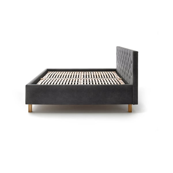 Tamsiai pilkos spalvos dvigulė lova audiniu dengta su sandėliavimo vieta su lovos grotelėmis 180x200 cm San Remo – Meise Möbel-image-4