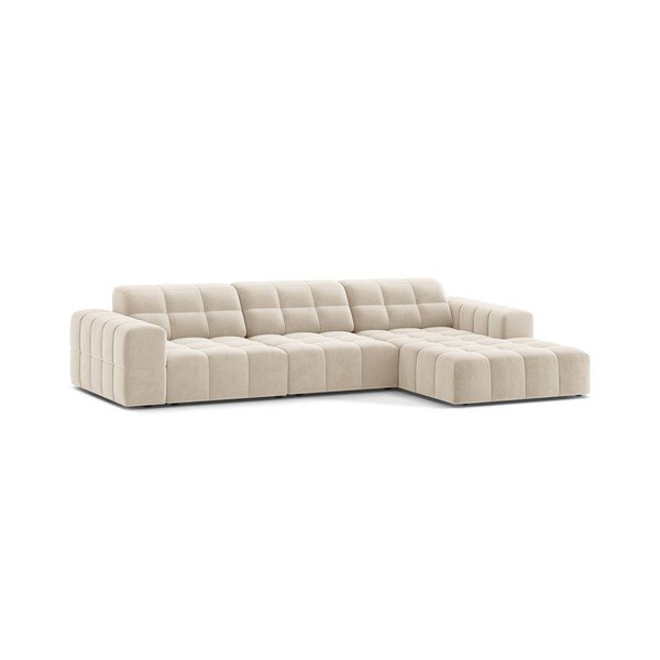 Kreminės spalvos kampinė sofa iš velveto (su dešiniuoju kampu/su gultu) Chicago – Cosmopolitan Design-image-1