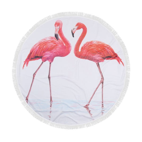 Spalvingas 100 % medvilninis paplūdimio rankšluostis "Flamingai", ⌀ 150 cm