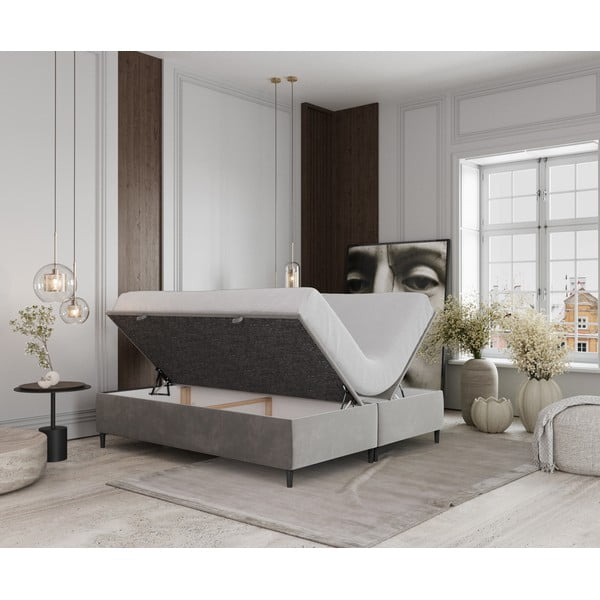 Dvigulė lova šviesiai pilkos spalvos audiniu dengta su sandėliavimo vieta 180x200 cm Tate – Maison de Rêve-image-2