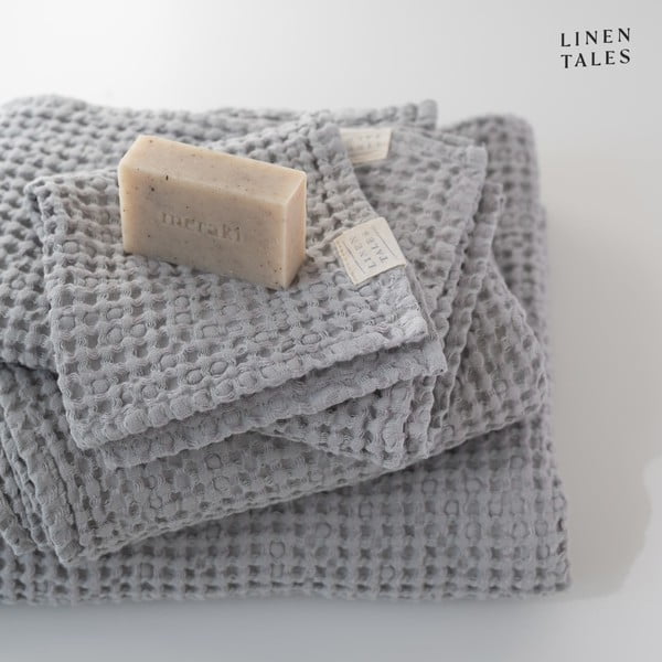 Šviesiai pilkas vonios rankšluostis 100x140 cm Honeycomb - Linen Tales