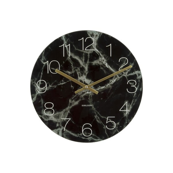 Juodas sieninis laikrodis Karlsson Glass Marble, ⌀ 40 cm