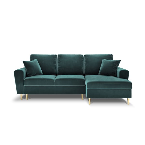 Smaragdinės spalvos iš velveto sulankstoma/su sandėliavimo vieta kampinė sofa (su dešiniuoju kampu/su gultu) Kyoto – Cosmopolitan Design