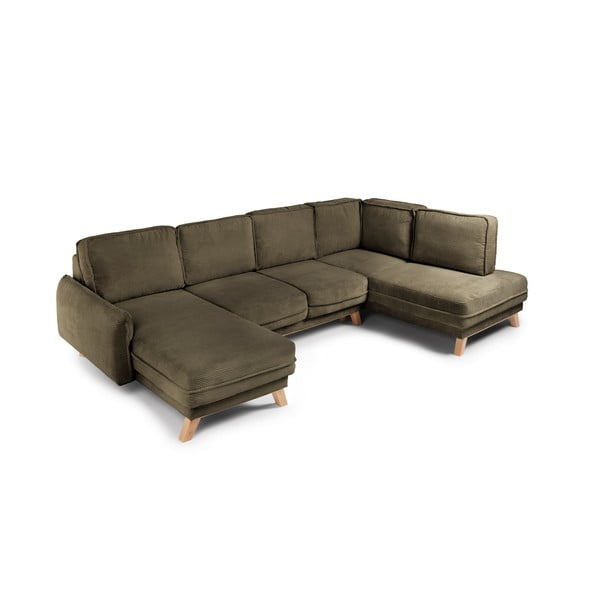 Iš kordinio velveto sulankstoma kampinė sofa žalios spalvos (su dešiniuoju kampu/„U“ formos) Tori – Bonami Selection-image-2