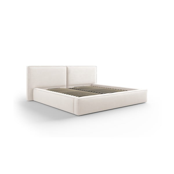 Dvigulė lova smėlio spalvos audiniu dengta su sandėliavimo vieta su lovos grotelėmis 200x200 cm Arendal – Cosmopolitan Design