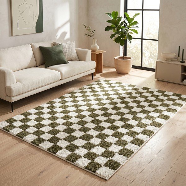 Tamsiai žalios spalvos/kreminės spalvos kilimas 160x230 cm Grida – ESTE-image-3